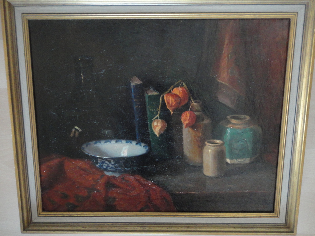 Carel Ferdinand Lampe, olieverf op doek, gevarieerd stilleven met o.a. boeken kopen? Bied vanaf 125!