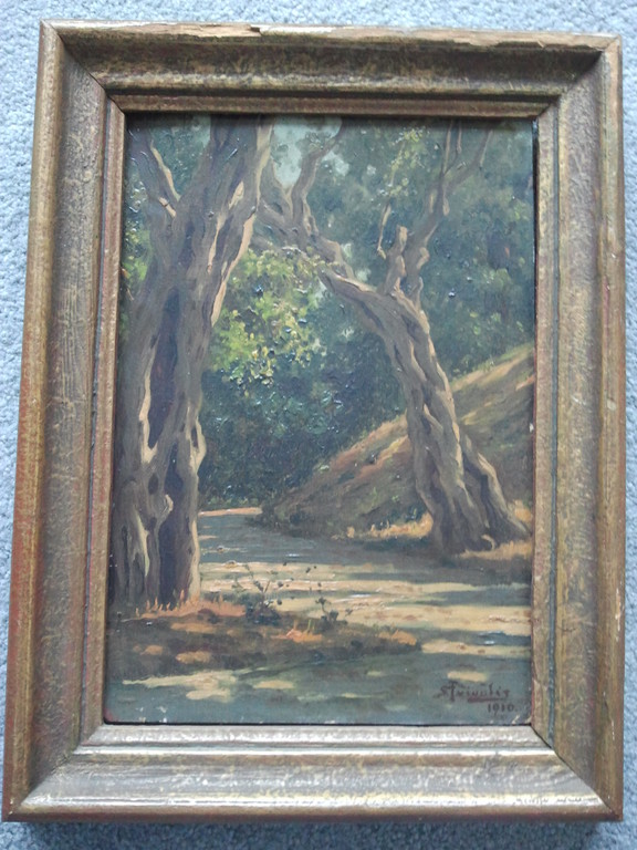 Bosgezicht- Karton,1910, Marouflé techniek. kopen? Bied vanaf 45!