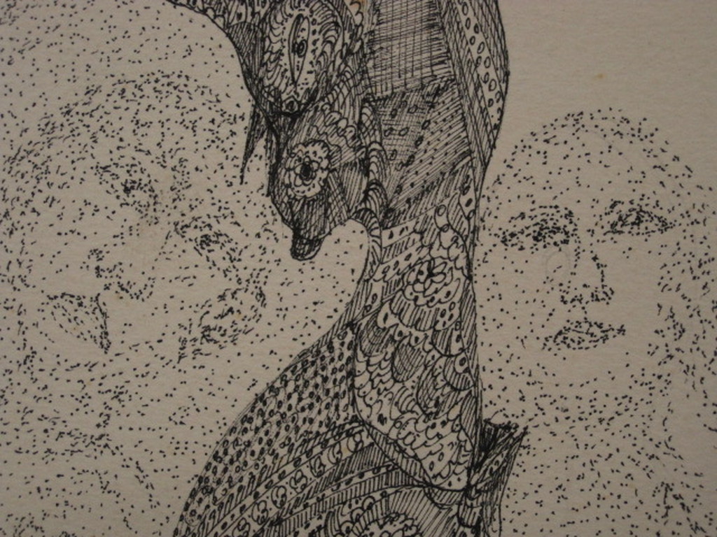 Zeldzame Oostindische Inkttekening "vogelfiguur"  van Paula Sluiter (1903-1993)  kopen? Bied vanaf 1!
