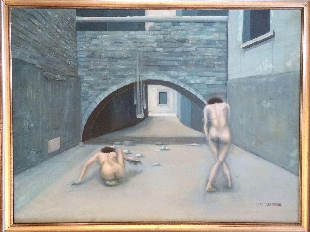 Y. Watanabe, groot schilderij, olieverf op doek, naakt verkocht voor € 53!