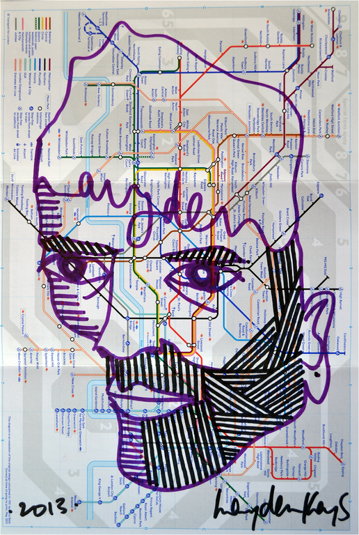 Hayden Kays, Stifttekening op metromap Londen, gesigneerd, 2013 verkocht voor € 160!