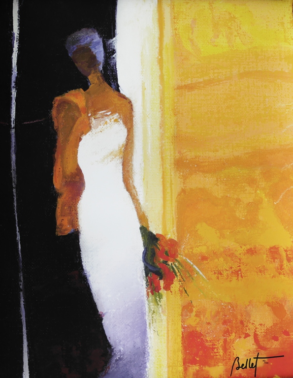 Emile Bellet, Glicee, Promenade, afmeting 61,5 cm x 48, cm verkocht voor € 350!