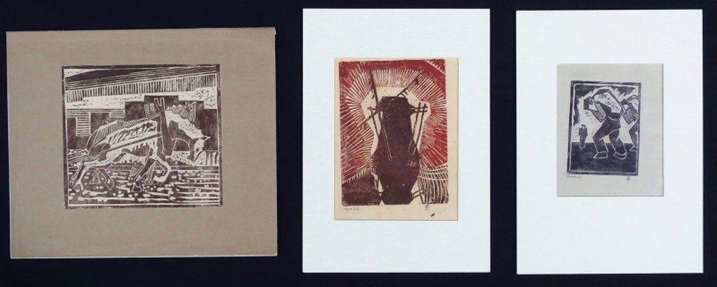 Joub Wiertz: Lot met 3 houtsnedes, o.a. Paard voor ploeg en Molen  kopen? Bied vanaf 50!