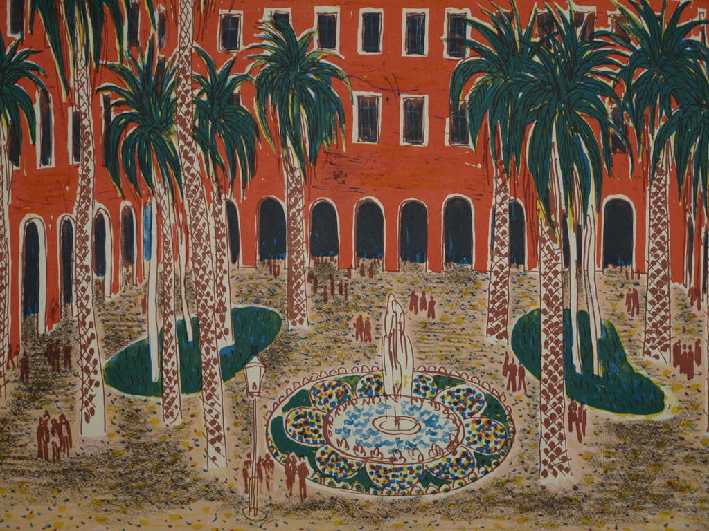 CHARLES EYCK (1897-1983) – Kleurenlitho – Patio – Gesigneerd – 1947 kopen? Bied vanaf 45!