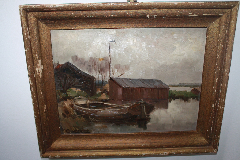 WJ van SMORENBURG - LARENSE SCHOOL - muiderberg - BOOT IN RIET verkocht voor € 66!