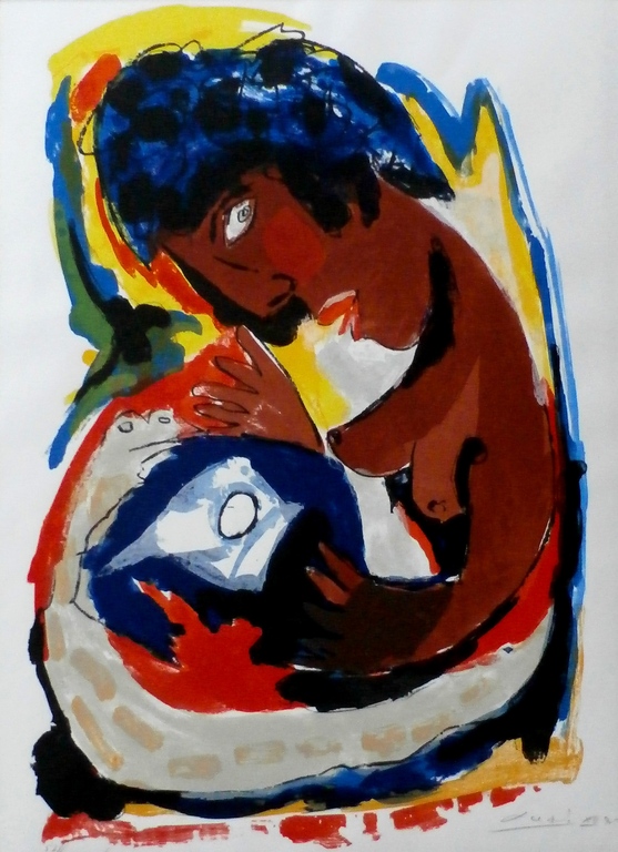 John Lie a Fo - zeefdruk: naakte vrouw met kind - 1995 verkocht voor € 45!