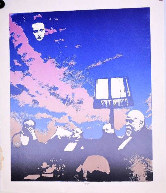 Onbekend: Zeefdruk. Personen bij Schemerlamp kopen? Bied vanaf 1!