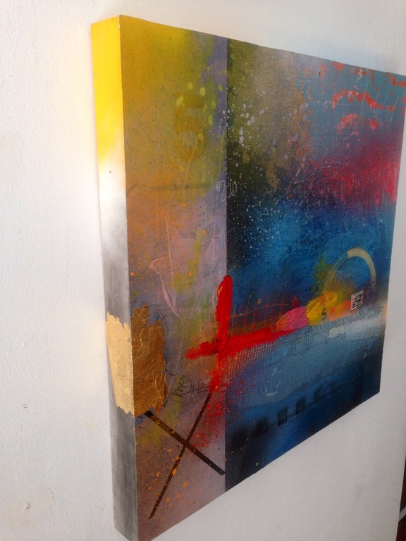 Theo koster , gemengde techniek titel : blauw landschap kopen? Bied vanaf 1!