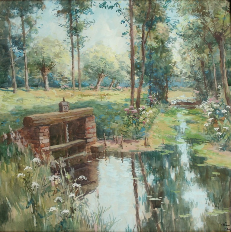 LAATSTE WEEK! - aquarel - Boslandschap met water - ingelijst - gesigneerd kopen? Bied vanaf 45!