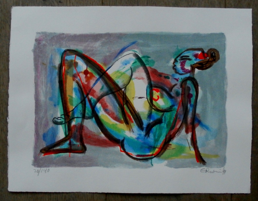 Erwin de Vries - litho: liggend naakt 2 - handgesigneerd verkocht voor € 100!