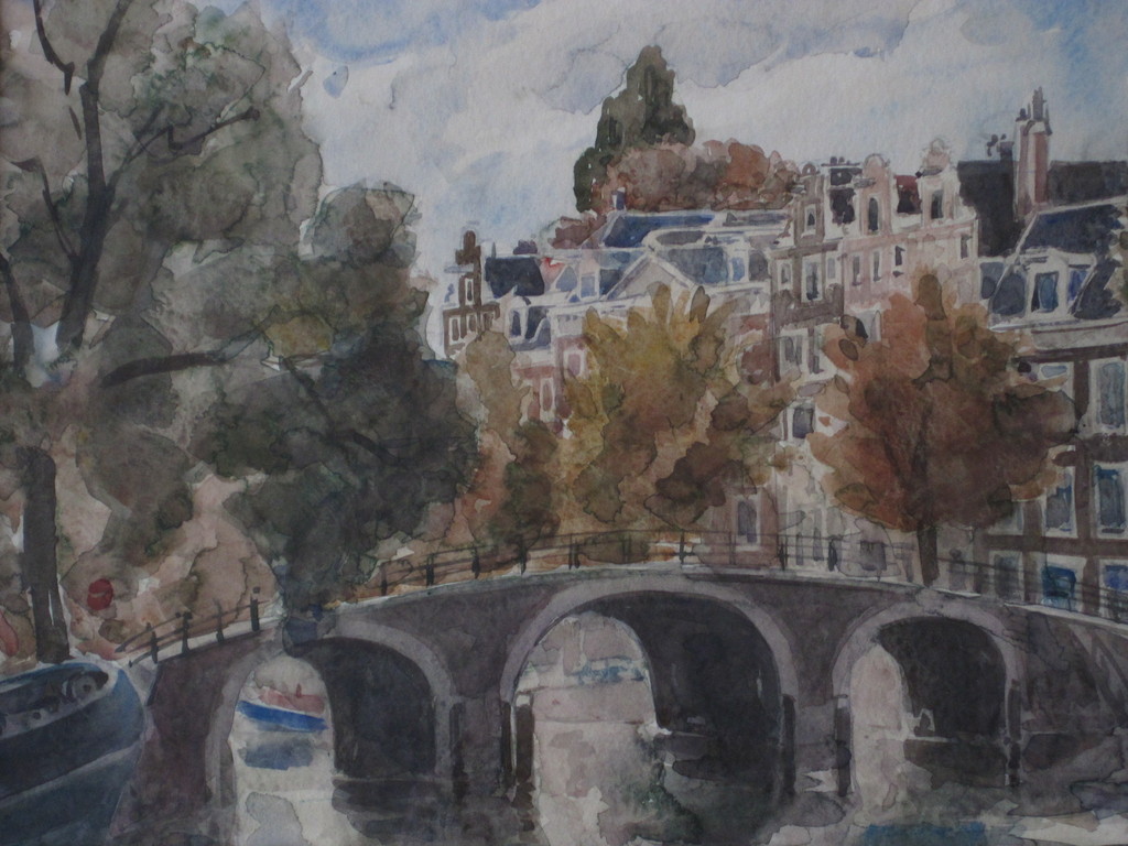 Mario Kriek 1906-1977 aquarel, Amsterdam Herengracht verkocht voor € 110!