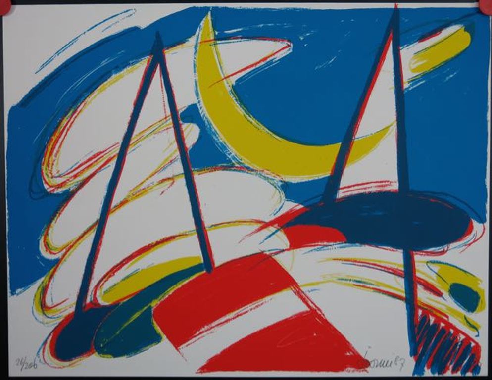 Josum Walstra: Litho, Zeilboten verkocht voor € 40!