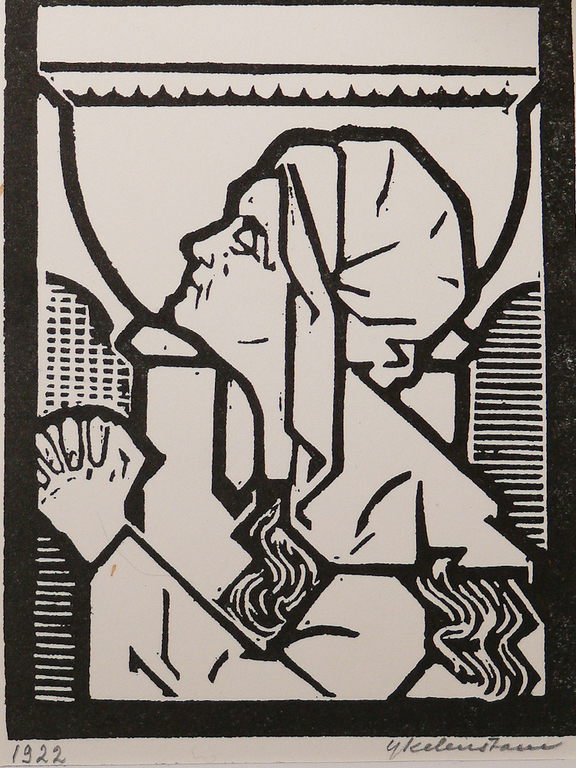 Hendrik IJkelenstam: Houtsnede, Biddende dame kopen? Bied vanaf 10!