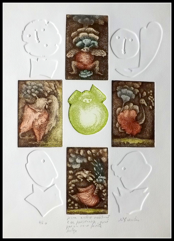 onbekende kunstenaar - gesigneerde kleuren-relief-ets - figuratief kopen? Bied vanaf 1!