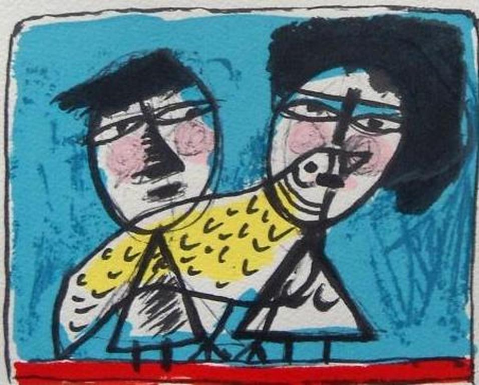 Corneille : vrouw,man en vogel in blauw kopen? Bied vanaf 1!