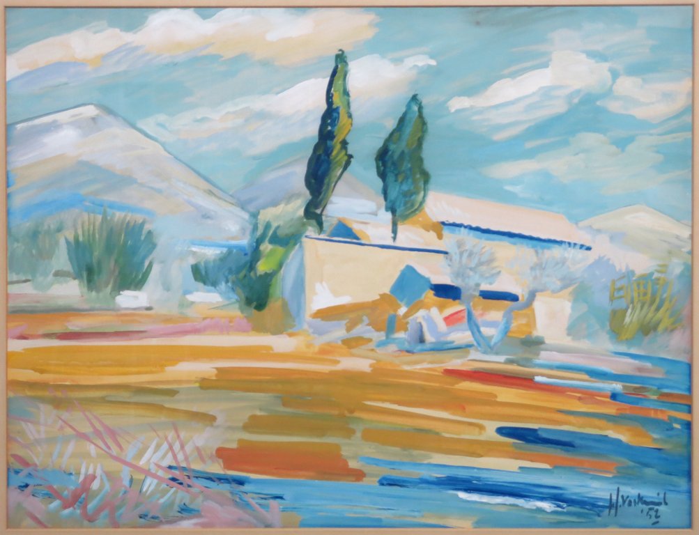 HendrikVoskuijl: Gouache op papier, Landschap - Ingelijst kopen? Bied vanaf 1!