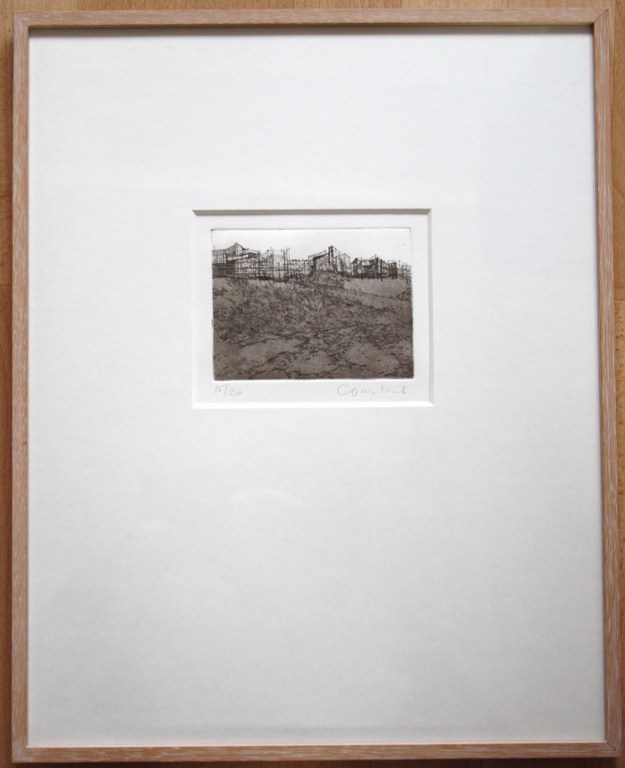 Constant Nieuwenhuys; ets en aquatint in sepia; Suburb verkocht voor € 400!