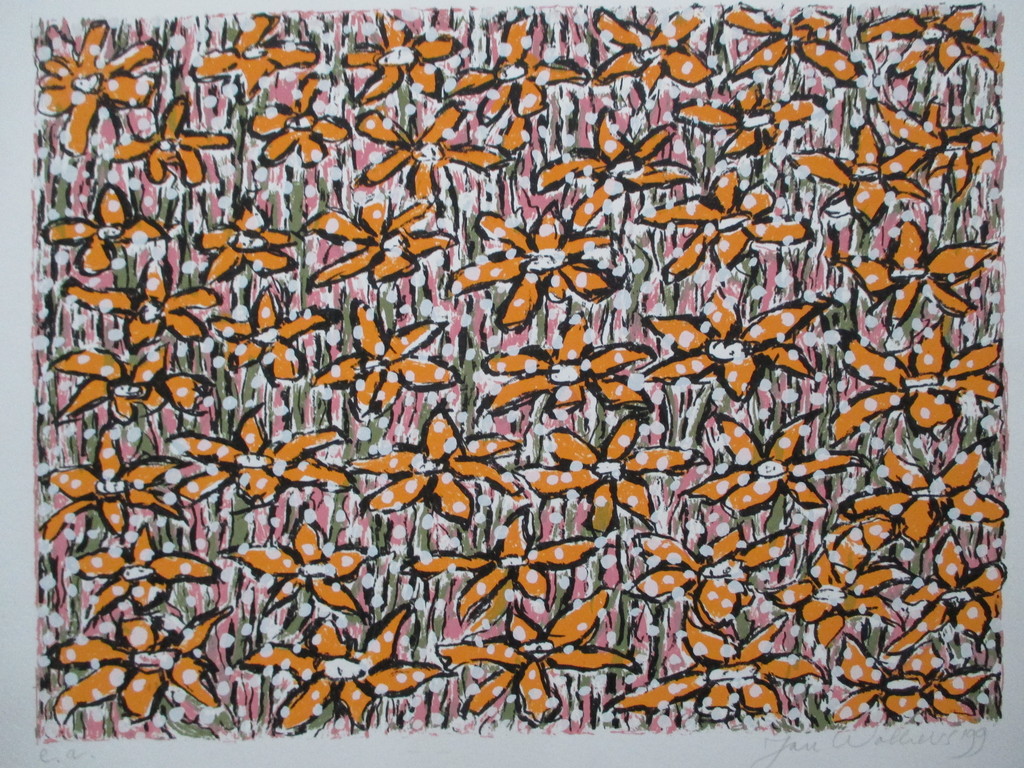 Jan Wolkers, zeefdruk 1999 "Bloei in de sneeuw" kopen? Bied vanaf 200!