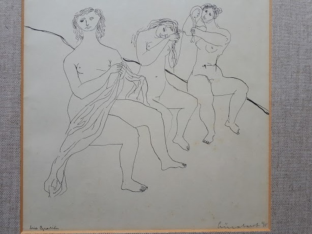 Lucebert CoBrA tekening 1948, drie gratiÃ«n, gesigneerd en gedateerd kopen? Bied vanaf 600!