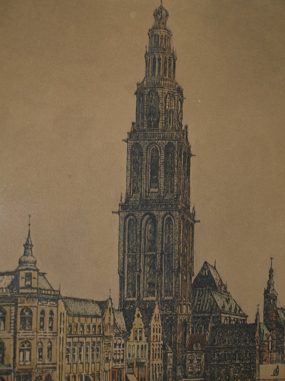MARIUS JANSSEN - Ets – Martinitoren Groningen – Gesigneerd en ingelijst –ca 1930 kopen? Bied vanaf 25!