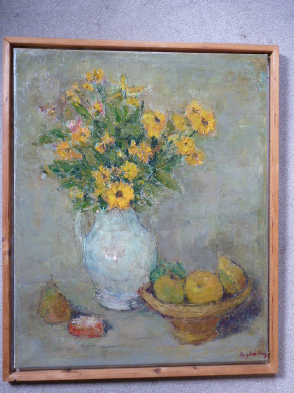Benno Logtenberg - olieverf - Stilleven met bloemen en fruit kopen? Bied vanaf 110!