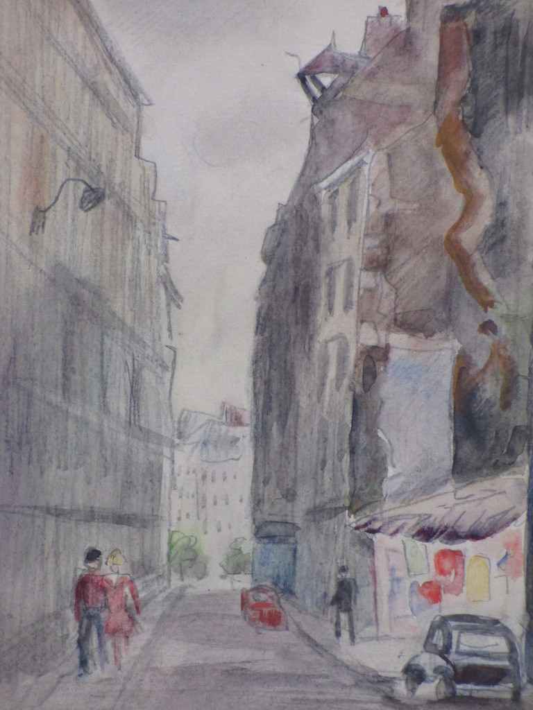 Han Krug, Parijs straatbeeld, Gemengde techniek kopen? Bied vanaf 1!