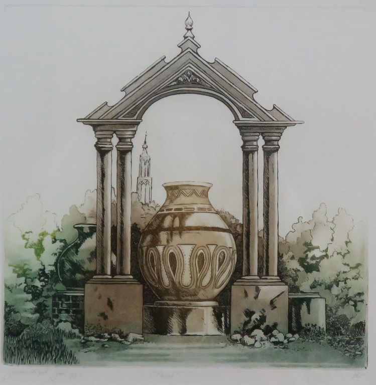 Jos van de Pol: Ets, Poort - Ingelijst verkocht voor € 35!