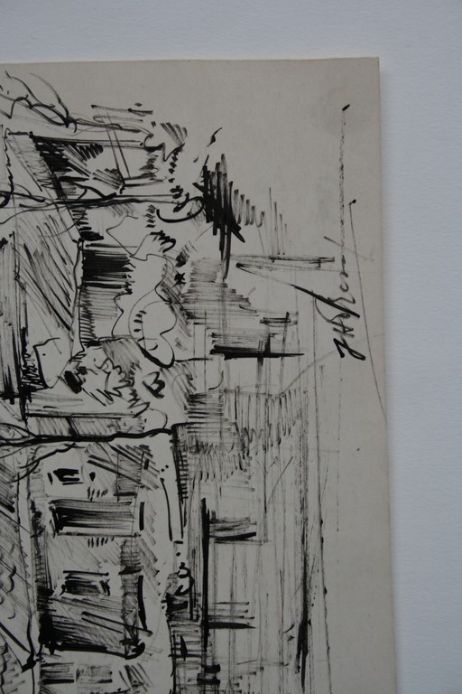 J.H. Frese, tekening, dorpstafereel Abcoude, gesigneerd kopen? Bied vanaf 1!