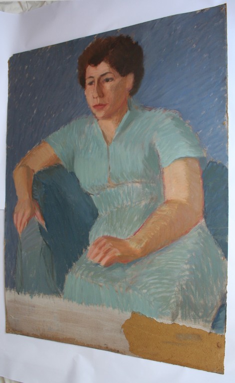 Karel Timmerman - Groot acrylverf op karton - Vrouw in broek-pak kopen? Bied vanaf 20!