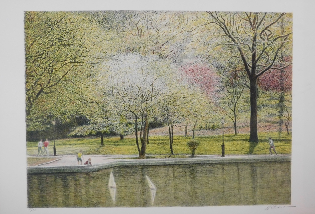 Harold Altman - Kleurenlitho - Central Park, New York: Sailing & Blossom kopen? Bied vanaf 45!