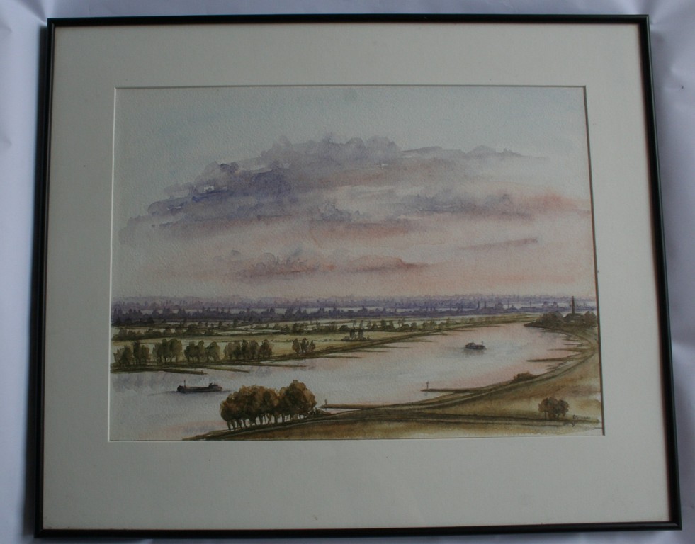 Onbekende kunstenaar Vorstman? - aquarel - Rivierenlandschap met schepen kopen? Bied vanaf 1!