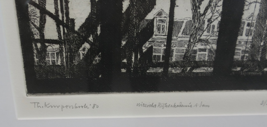 Theo Kurpershoek: Ets, Uitzicht Rijksakademie A'dam - Ingelijst kopen? Bied vanaf 40!