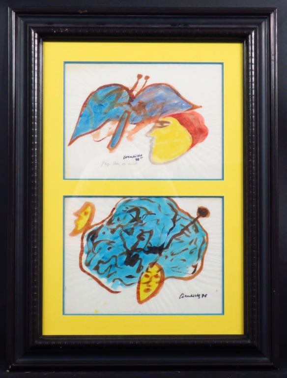Corneille: 2 Aquarellen, Papillon de nuit - Ingelijst verkocht voor € 1325!