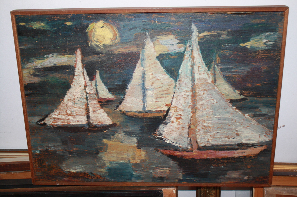 Pieter KOOISTRA  - BOTEN bij MAANLICHT als VAN GOGH bijzonder schilderij kopen? Bied vanaf 1!