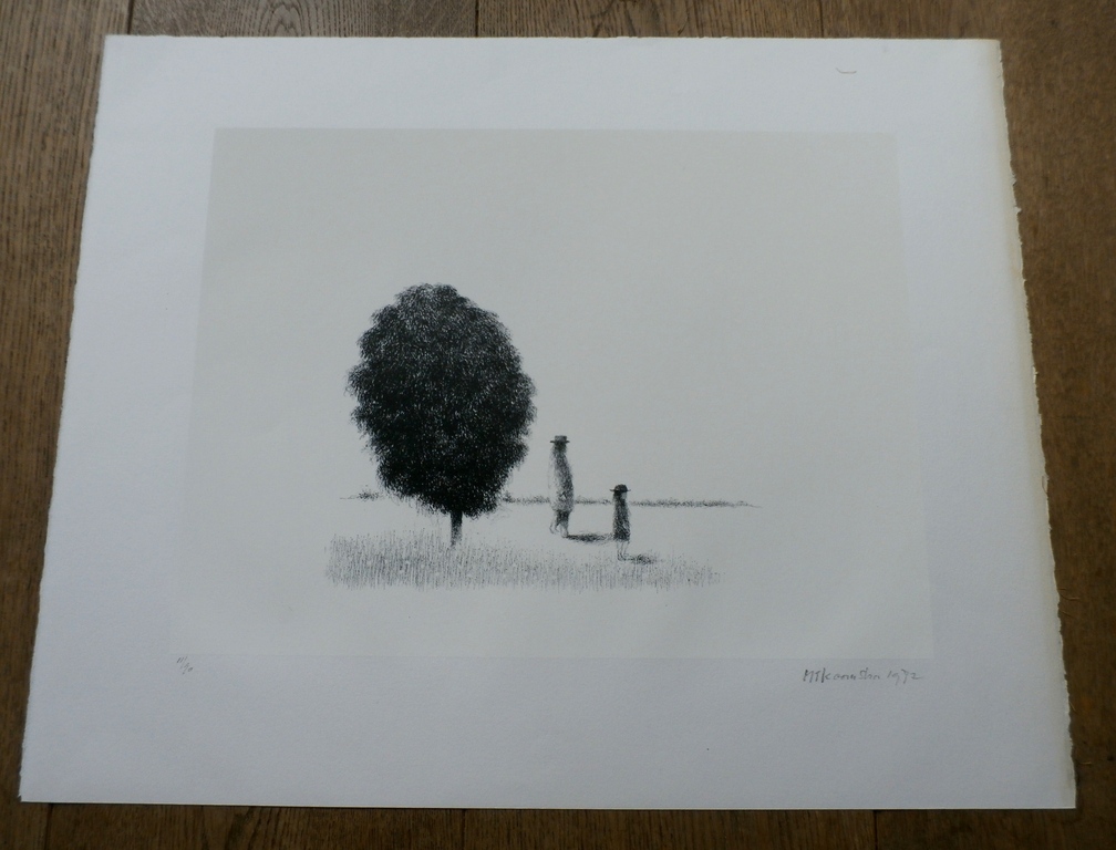 Metten Koornstra - litho: man met kind bij boom - 1972 verkocht voor € 50!