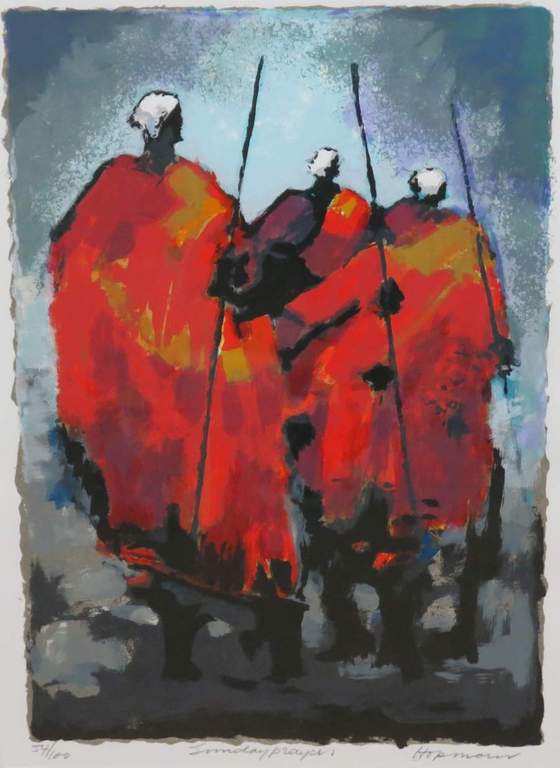 Machiel Hopman: Litho, Sunday Prayers - Ingelijst verkocht voor € 70!