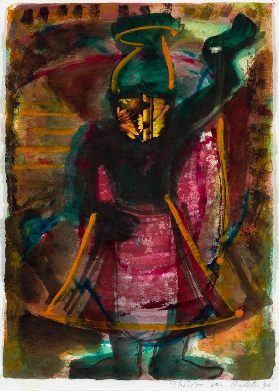 Therese van Gelder: Gouache en Collage, Indian image - Ingelijst kopen? Bied vanaf 1!
