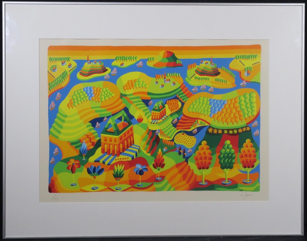 Louis Gans: Zeefdruk, Paradijselijk landschap II - Ingelijst kopen? Bied vanaf 1!