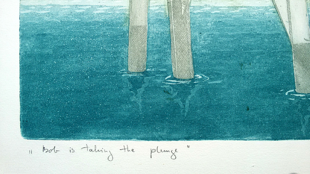 Leentje Linders - Bob is taking the plunge, aquatint ets met reliëfdruk kopen? Bied vanaf 70!