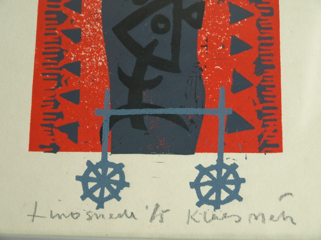 Onbekend : Linosnede , Zonder titel – gesigneerd & ingelijst – 1965 kopen? Bied vanaf 1!