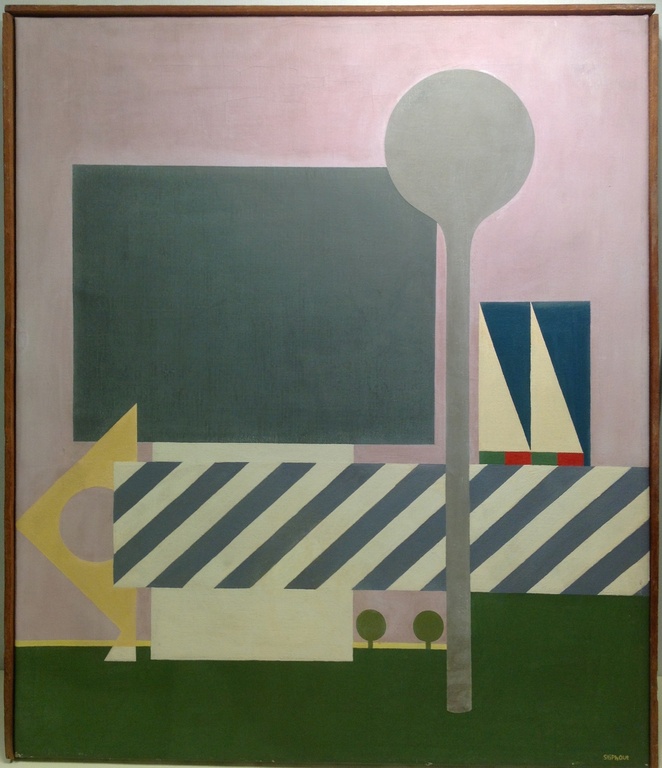 Theo Stiphout, olieverf op doek, Compositie 1 verkocht voor € 500!