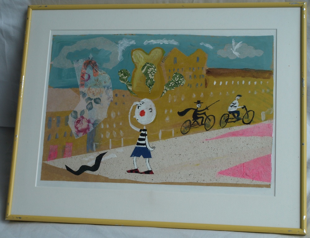 Daan Remmerts de Vries: Acryl en collage , Het leven is raar – Ingelijst -1997 kopen? Bied vanaf 1!