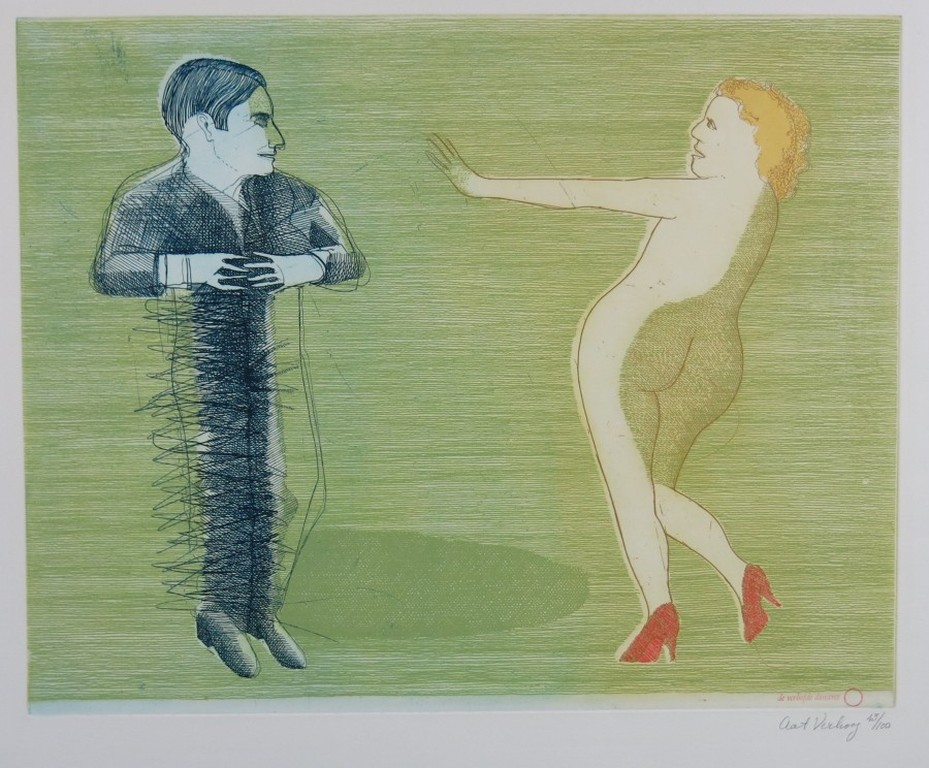 Aat Verhoog: Ets, De verliefde danseres kopen? Bied vanaf 50!