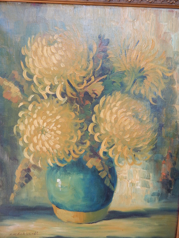 H.W. Eckhardt, stilleven, gele bloemen in vaas, olieverf op doek.H kopen? Bied vanaf 75!