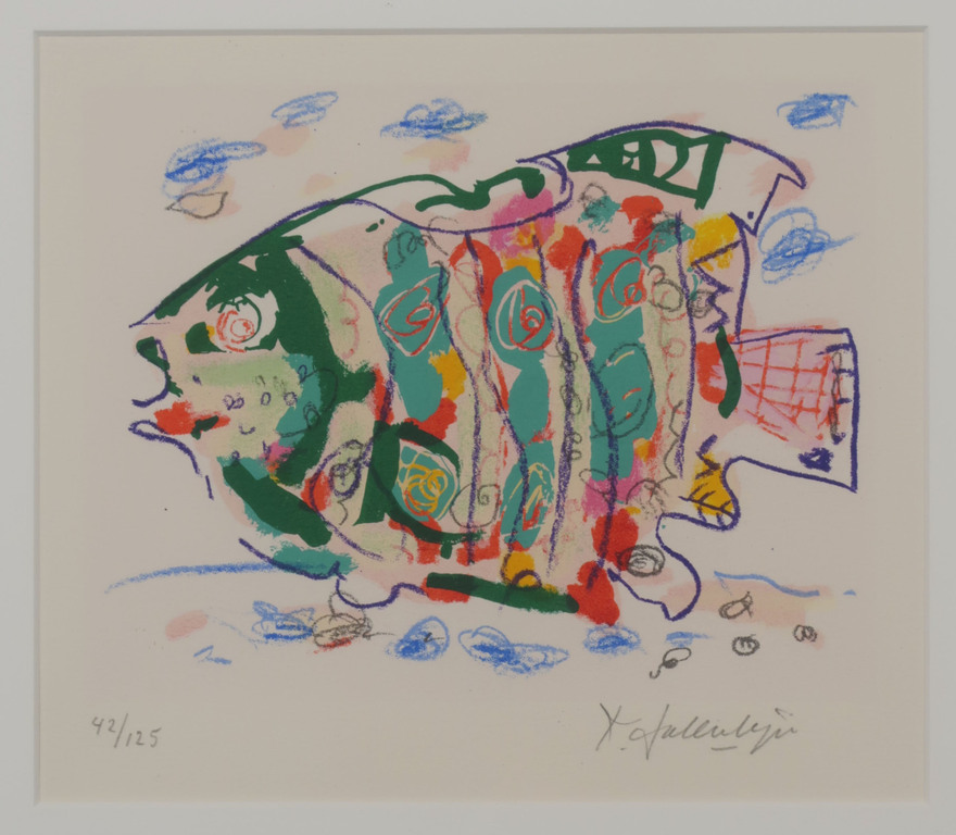 Kees Salentijn: Zeefdruk, Vis - Ingelijst verkocht voor € 35!