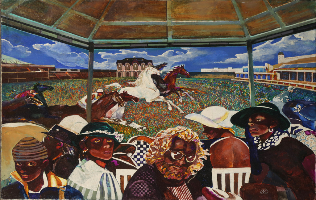 Onbekende kunstenaar: Acryl en inkt op doek, Zonder titel verkocht voor € 46!