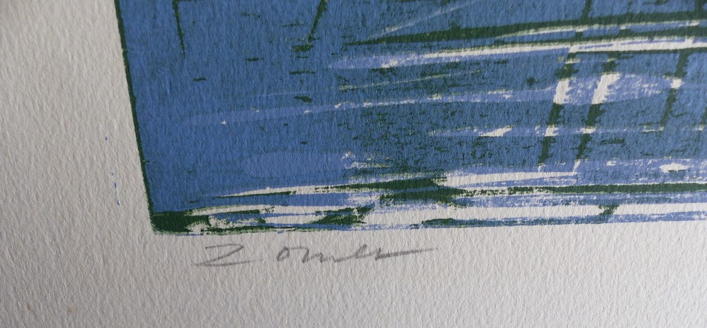 Luuk Scholten (1933), houtsnede, ''Zomer kopen? Bied vanaf 30!