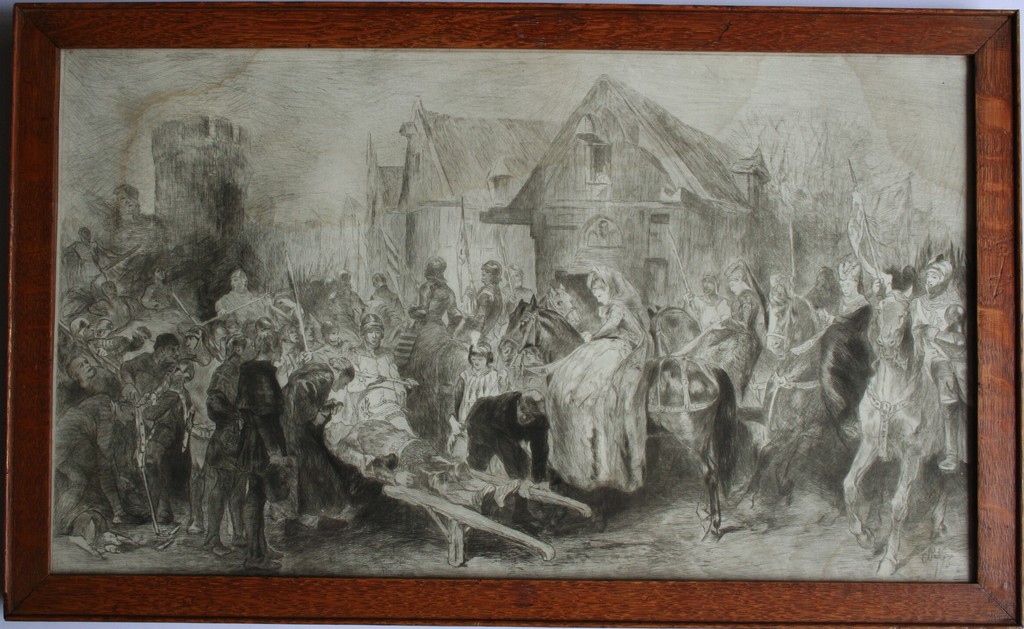 Charles Rochussen, ets, 'de dood van een edelman' 1875 kopen? Bied vanaf 1!