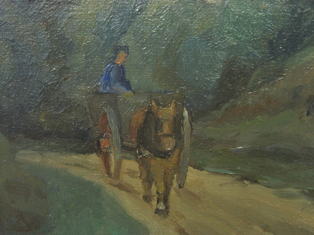 Joh. Eshuis 1904-1971 - "Paard en wagen in landschap" olieverf ca. 1940 kopen? Bied vanaf 1!