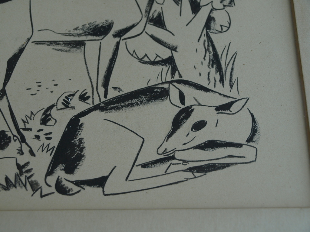 Initialen H. J. v. P. : Tekening? Litho? - 2 Herten – gesigneerd - 1942  kopen? Bied vanaf 1!